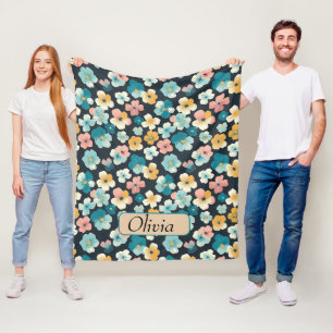 Vintager Coesscore Florals in Blau und Gelb Fleecedecke