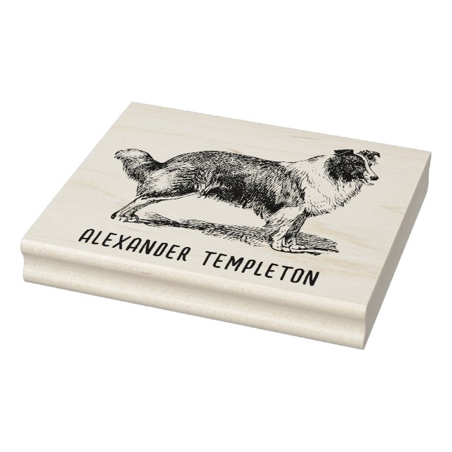 Vintager Collie Dog Zeichnend Name Gummistempel (Stempel)