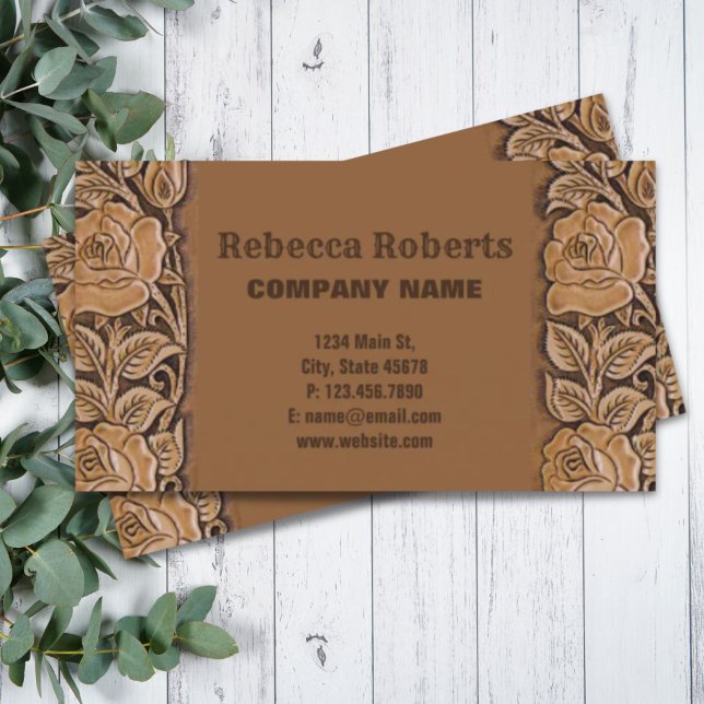 Vintager Country Cowbgirl bemalt Leder Western Visitenkarte (Vintage country cowbgirl tooled leather western business card)