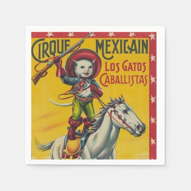 Vintager Cowboy Cat Mexican Circus Poster Serviette (Vorderseite)