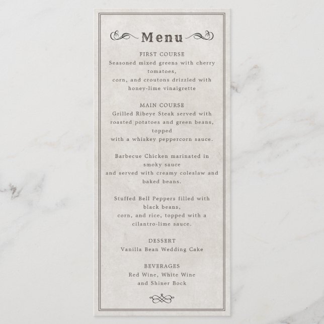 Vintager Cowboy-Hochzeitsmenü im Wilden Westen Menükarte (Vorderseite)
