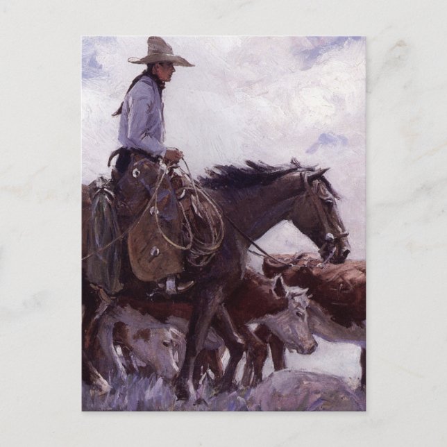 Vintager Cowboy mit Seiner Herde Rinder von Koerne Postkarte (Vorderseite)