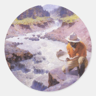 Vintager Cowboy, Panning Gold, Wyoming von Leigh Runder Aufkleber