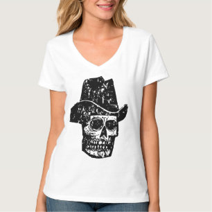 Vintager Cowboy-Skull-Druck mit Alt-Western-Hut T-Shirt