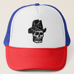 Vintager Cowboy-Skull-Druck mit Alt-Western-Hut Truckerkappe