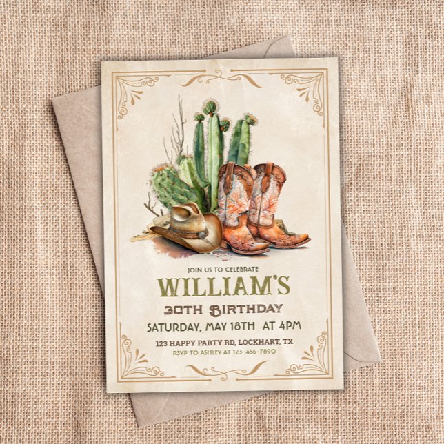 Vintager Cowboy-Western Boots-Hut und Wüstenakteen Einladung (Von Creator hochgeladen)