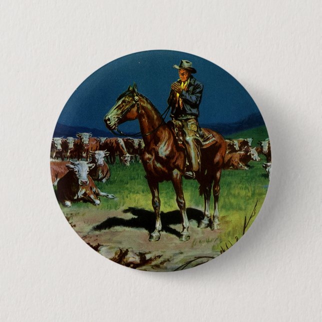 Vintager Cowboy, Zuchtrinder auf dem Bauernhof Button (Vorderseite)