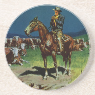 Vintager Cowboy, Zuchtrinder auf dem Bauernhof Sandstein Untersetzer