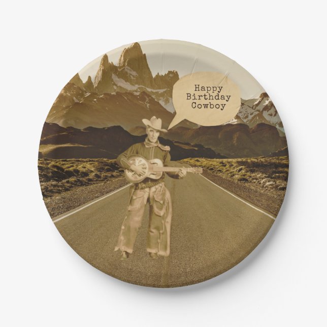 Vintager Cowboy zum Geburtstag Pappteller (Vorderseite)