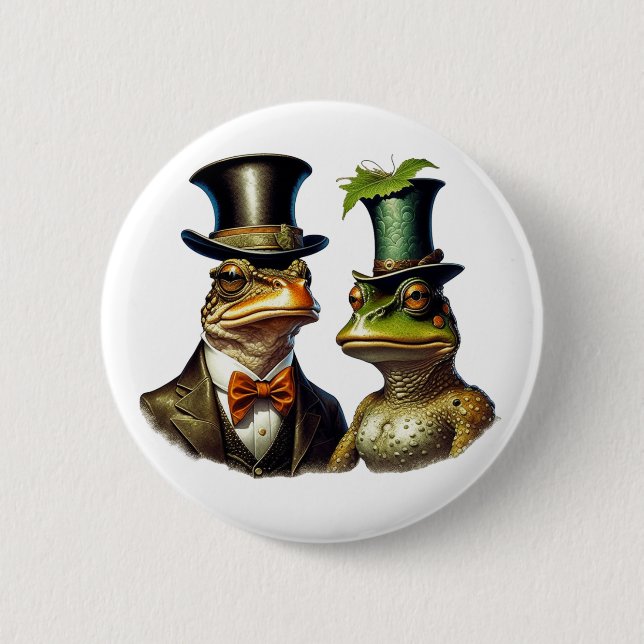 Vintager Cowingcore Funny Viktorianisch Frog Coupl Button (Vorderseite)