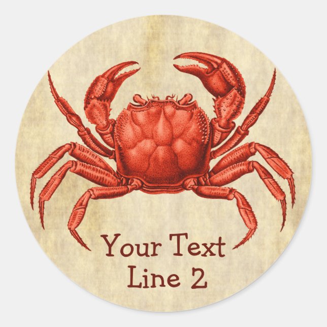Vintager Crab Design Personalisierter Text Runder Aufkleber (Vorderseite)