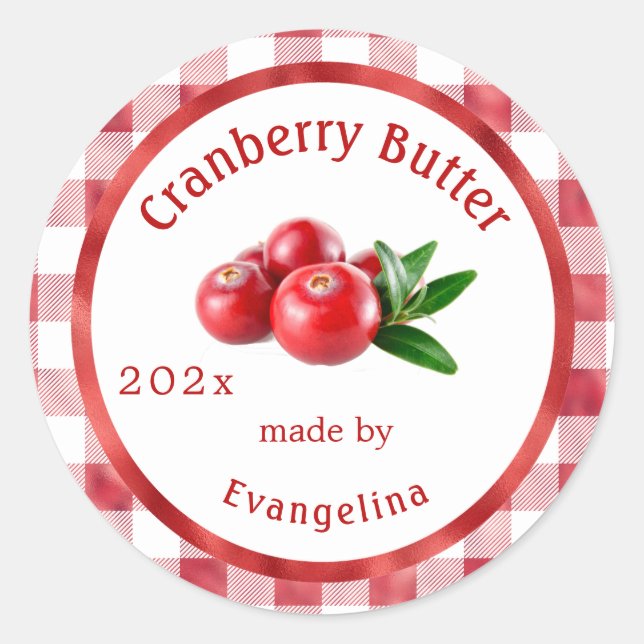 Vintager Cranberry Butter Personalisiert Canning Runder Aufkleber (Vorderseite)