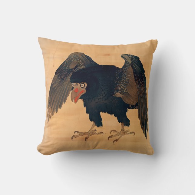 Vintager Crow Art Throw Kissen (Vorderseite)