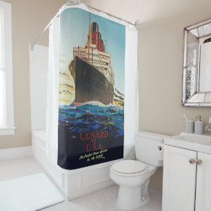 VINTAGER CUNARD AQUITANIA REISEPOSTER SHOWER CURT DUSCHVORHANG