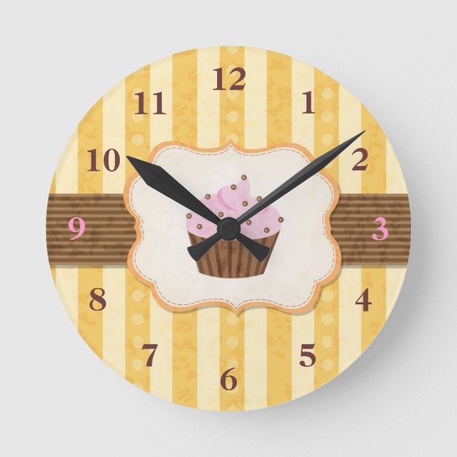 Vintager Cupcake-Hintergrund Runde Wanduhr (Vorderseite)