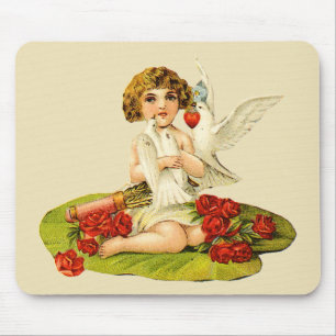 Vintager Cupid auf Lily Pad Mousepad