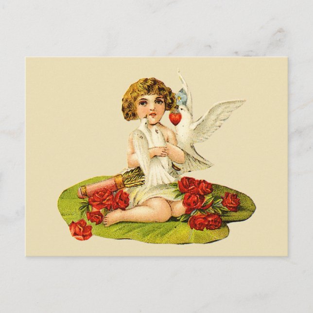 Vintager Cupid auf Lily Pad Postkarte (Vorderseite)