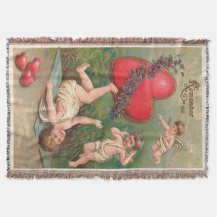 Vintager Cupid Cherub Red Hearts Valentine Postkar Decke