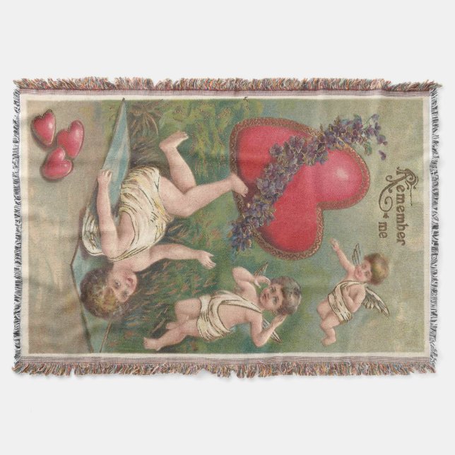 Vintager Cupid Cherub Red Hearts Valentine Postkar Decke (Vorderseite)