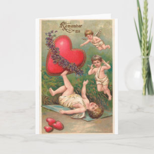 Vintager Cupid Cherub Red Hearts Valentine Postkar Feiertagskarte