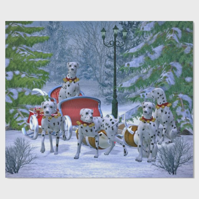 Vintager Dalmatiner Sleigh Snow Weihnachten Geschenkpapier (Flach)