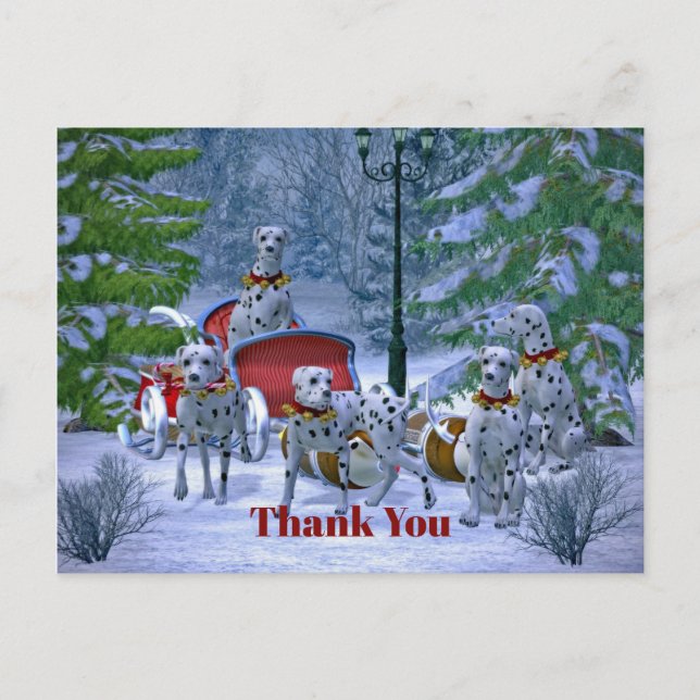 Vintager Dalmatiner Sleigh Snow Weihnachten Vielen Postkarte (Vorderseite)