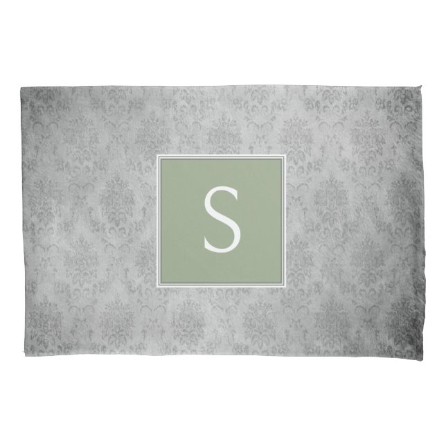 Vintager Damaskoffer Monogram Pillowcase Kissenbezug (Vorderseite)