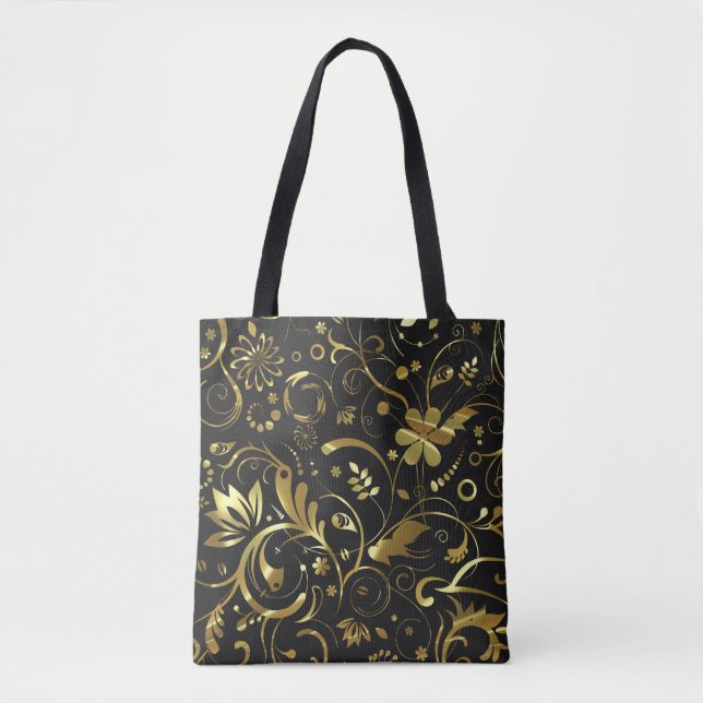 Vintager Damast aus Schwarz und Gold (Vorderseite)