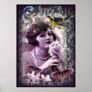 Vintager Damast der 20er Jahre Paris Lady Flapper  Poster