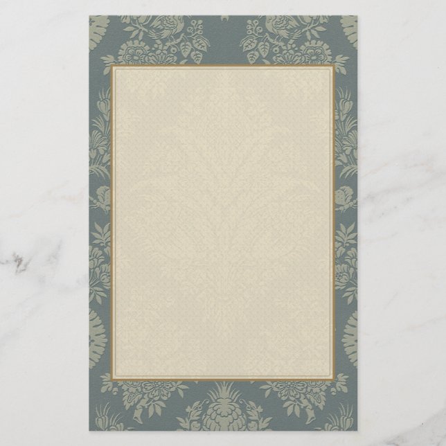 Vintager Damast im antiken Grün Briefpapier (Vorderseite)