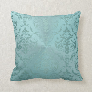 Vintager Damast im blassen Aqua-Antikethrow-Kissen Kissen