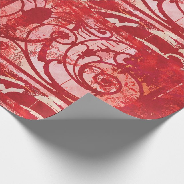 Vintager Damast-ParisValentine rot und rosa Geschenkpapier (Ecke)