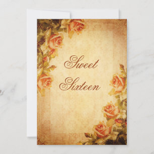 Vintager Damast-Shabby Chic-Pfirsich-Rosen-Bonbon Einladung