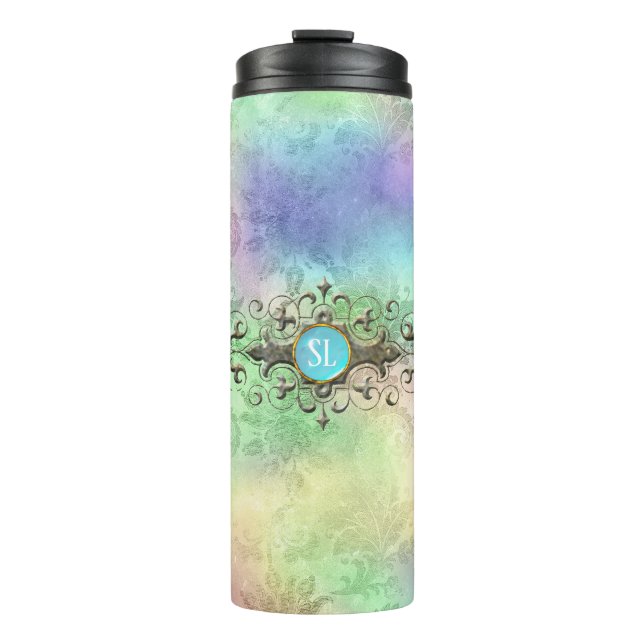 Vintager Damastengraustein Thermosbecher (Vorderseite)