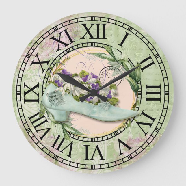 Vintager Damenschuh  Große Wanduhr (Vorderseite)