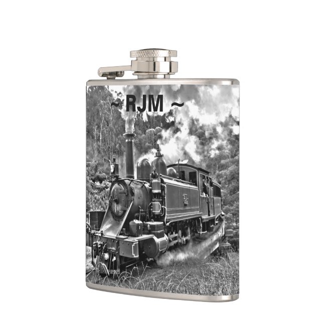 Vintager Dampf-Zug-Schwarzweiss-Motor Flachmann (Links)