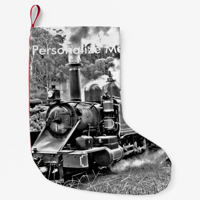 Vintager Dampf-Zug-Schwarzweiss-Motor Kleiner Weihnachtsstrumpf (Vorderseite)