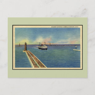 Vintager Dampfer in den Hafen Muskegon MI Postkarte