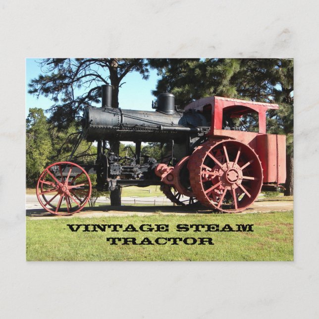 Vintager Dampftraktor - in Farbe. Postkarte (Vorderseite)