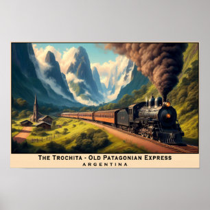 Vintager Dampfzug in den patagonischen Bergen Poster