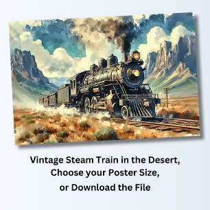Vintager Dampfzug in der Wüste, Eisenbahn Poster
