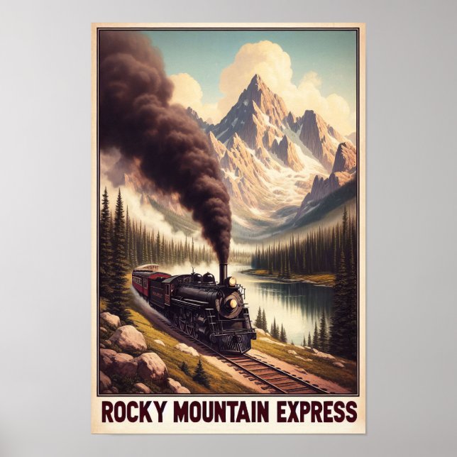 Vintager Dampfzug in einer Bergwelt Poster (Vorne)
