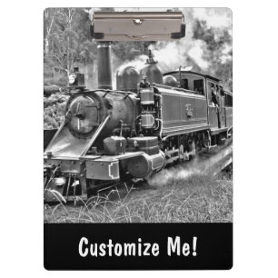 Vintager Dampfzug in Schwarz/Weiß Motor Klemmbrett