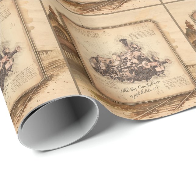 Vintager Dampfzug / Lokomotive Art. Fahrergeschenk Geschenkpapier (Rolleneckpunkt)