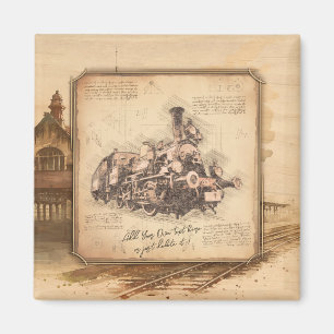 Vintager Dampfzug / Lokomotive Art. Fahrergeschenk Magnet