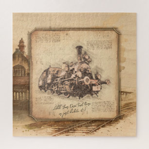 Vintager Dampfzug / Lokomotive Art. Fahrergeschenk Puzzle