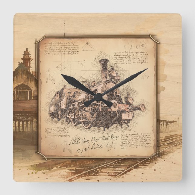 Vintager Dampfzug / Lokomotive Art. Fahrergeschenk Quadratische Wanduhr (Vorderseite)