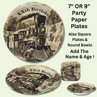 Vintager Dampfzug Man's Birthday Party Paper Pla Pappteller