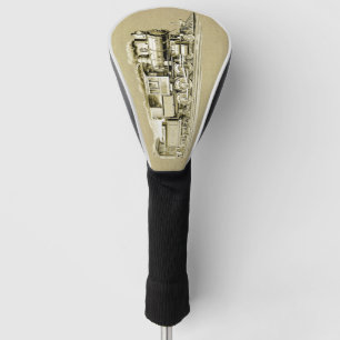 Vintager Dampfzug Motor Lokomotive Zeichnend Golf Headcover