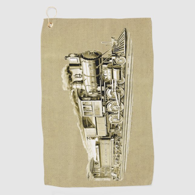 Vintager Dampfzug Motor Lokomotive Zeichnend Golfhandtuch (Vorderseite)